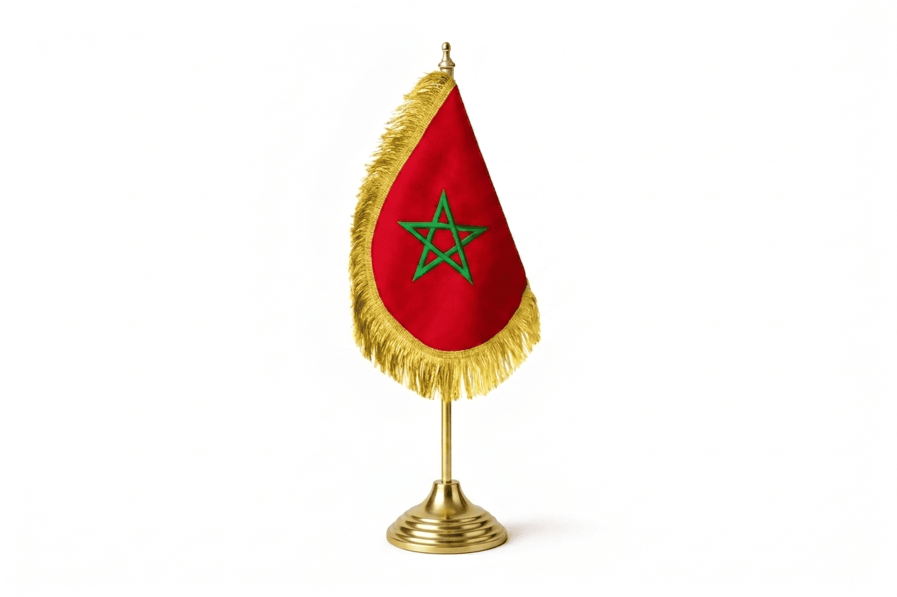Drapeau de Table Maroc -  Socle Laiton